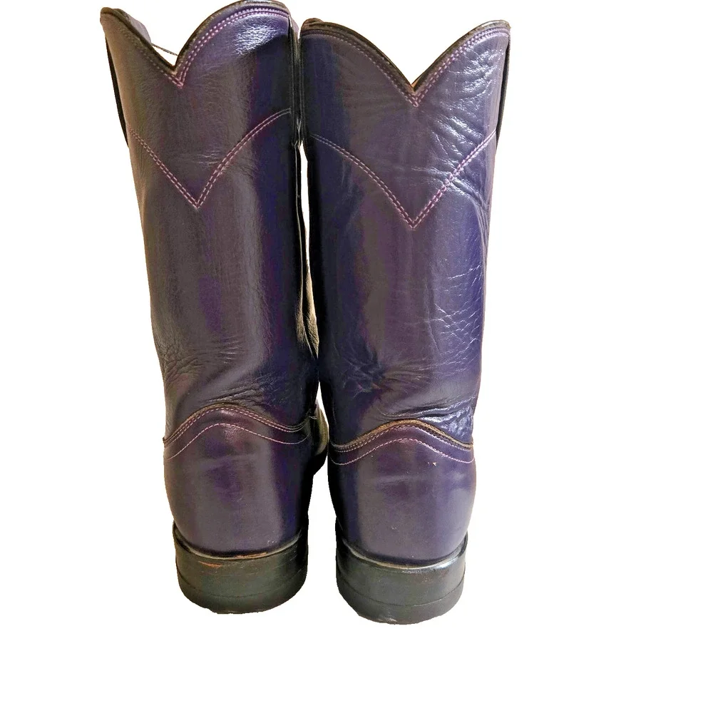 Vintage Justin L3081 Purple Leather Cowboy Western Roper Boots 7